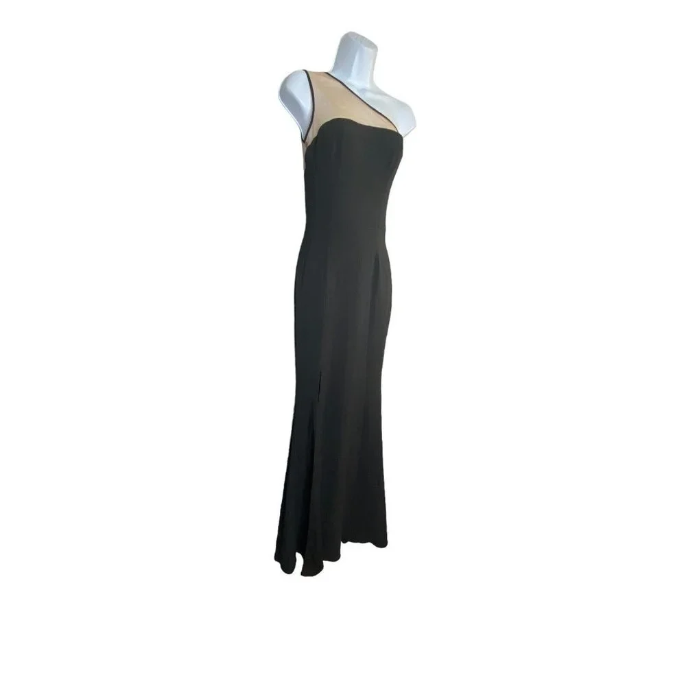 Dress The Population Womens One‎ Shoulder Long Evening Dress Mesh Raelyn Black